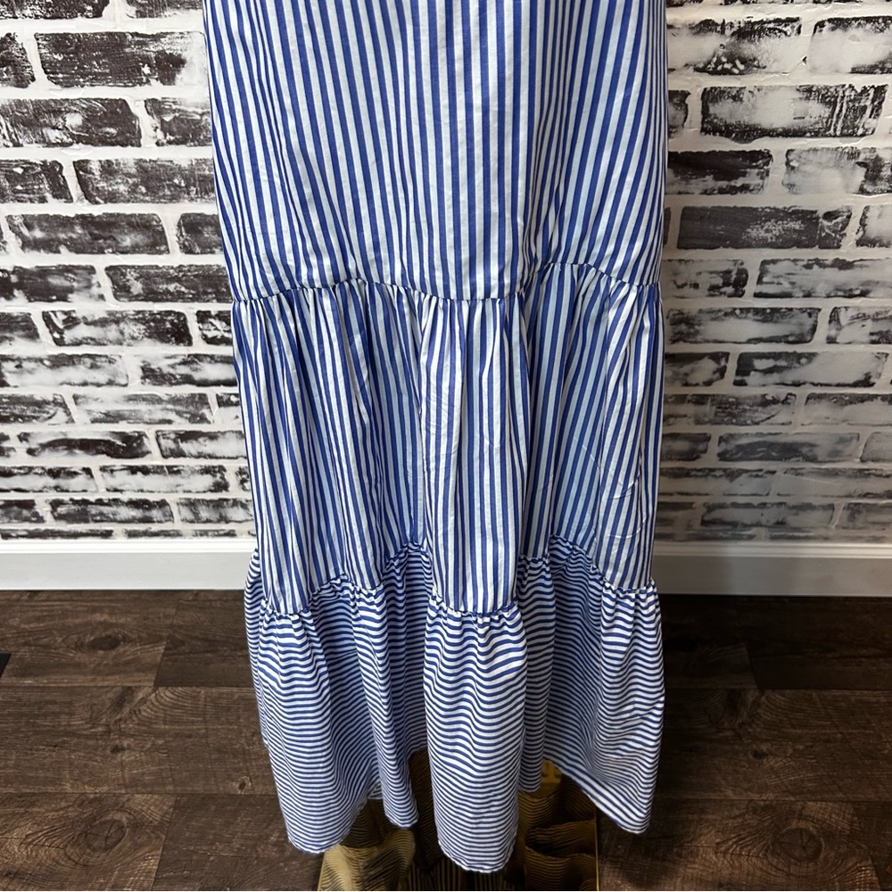 Coastal Nautical Striped Dropped Waist Tiered Ruffle Hi Lo Dress Sz 8 - Picture 7 of 8